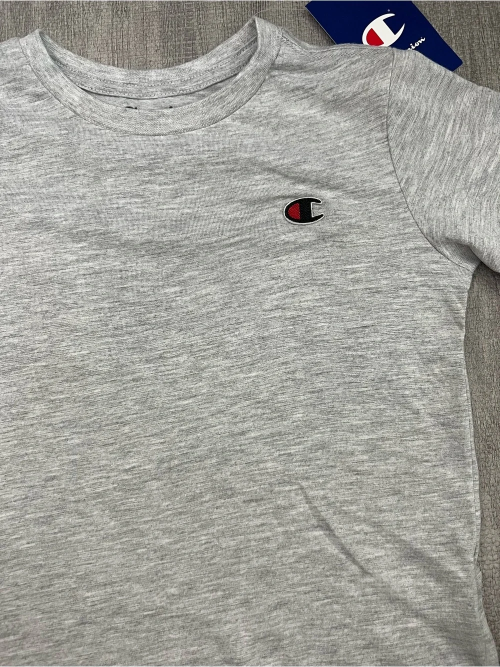Champion Boys 4 Gray Solid Logo Crew Neck Short Sleeve Basic T-Shirt